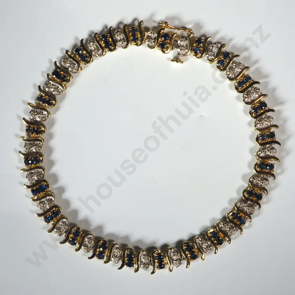 9ct Gold Sapphire & Diamond Tennis Bracelet Image 1++