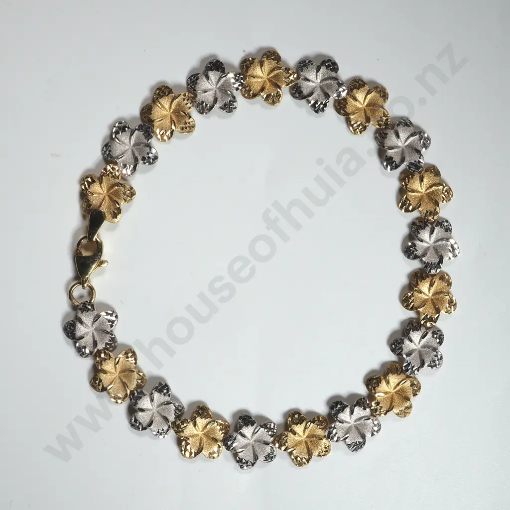 10ct White & Yellow Gold Flower Bracelet Image 1++