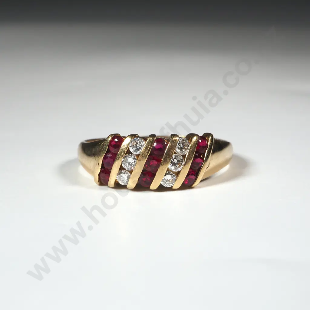 18ct Yellow Gold Channel Set Ruby & Diamond Ring Valued at $4,700 Image 1++