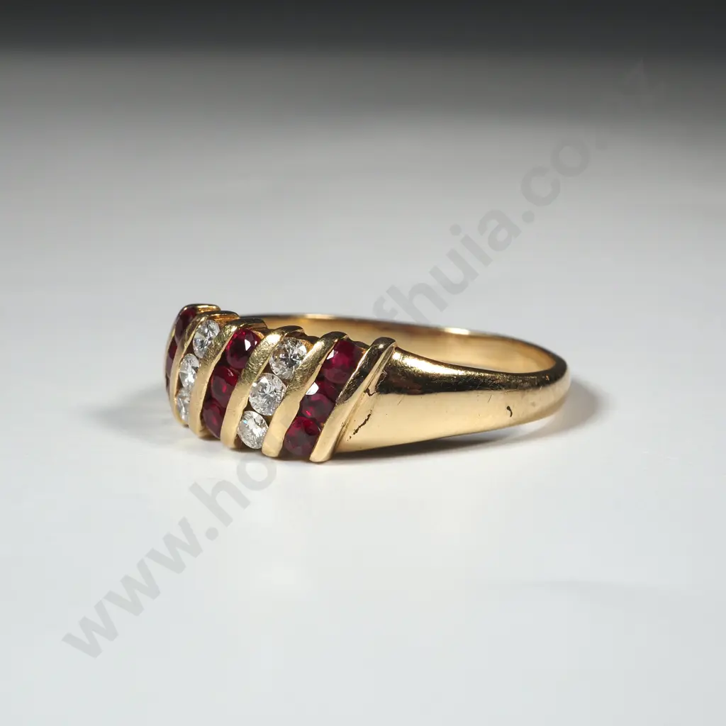 18ct Yellow Gold Channel Set Ruby & Diamond Ring Valued at $4,700 Image 1++