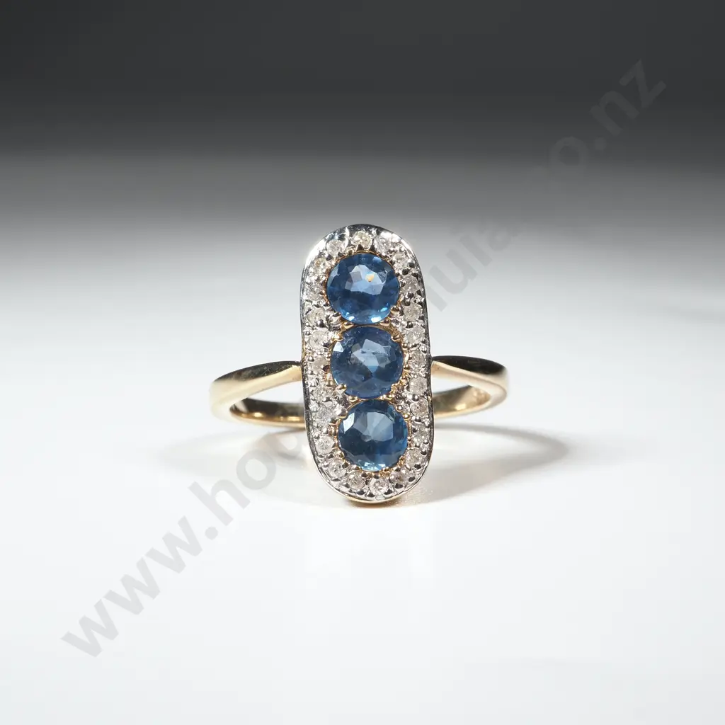 9ct Gold Diamond Three Sapphire & Diamond Ring Image 1++