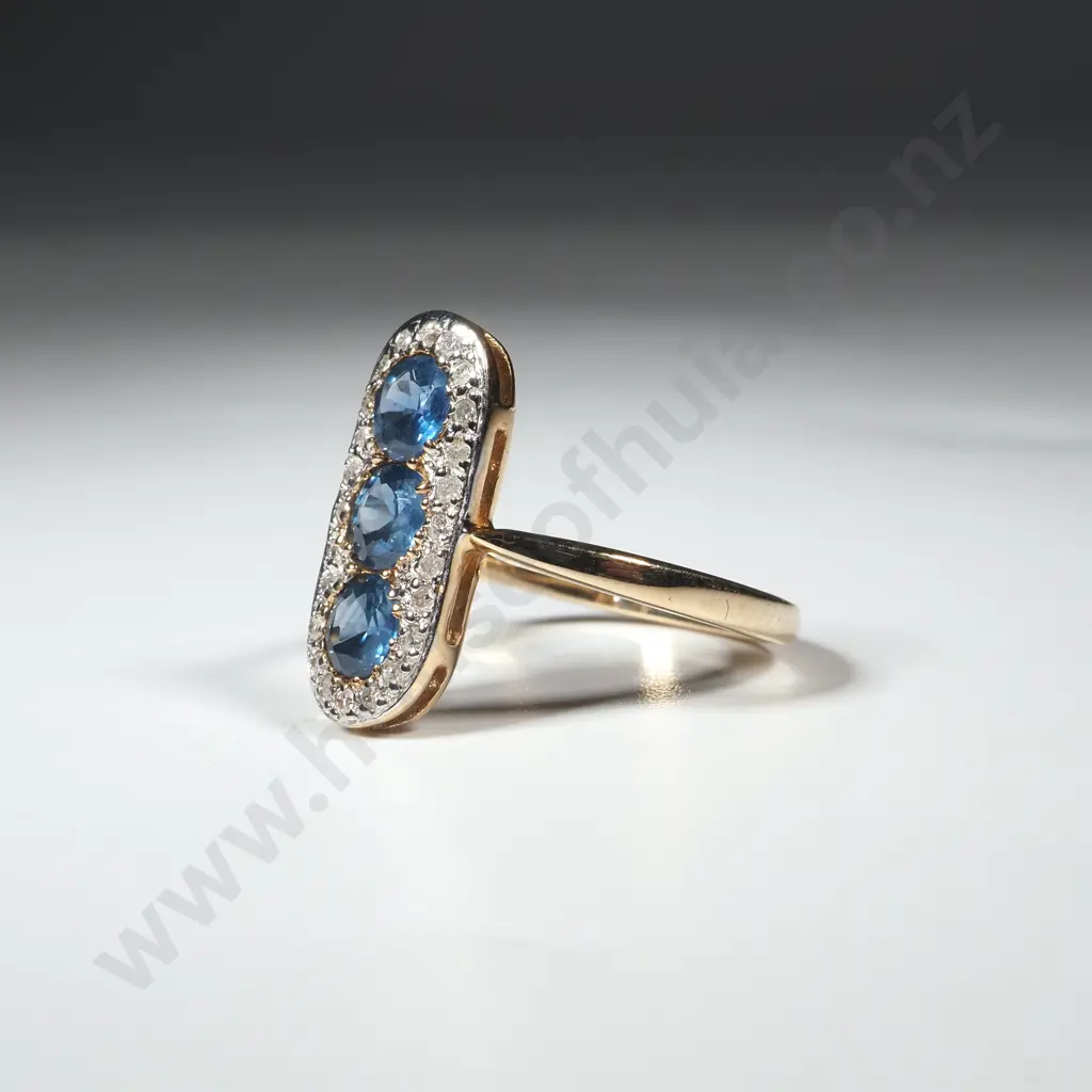 9ct Gold Diamond Three Sapphire & Diamond Ring Image 1++