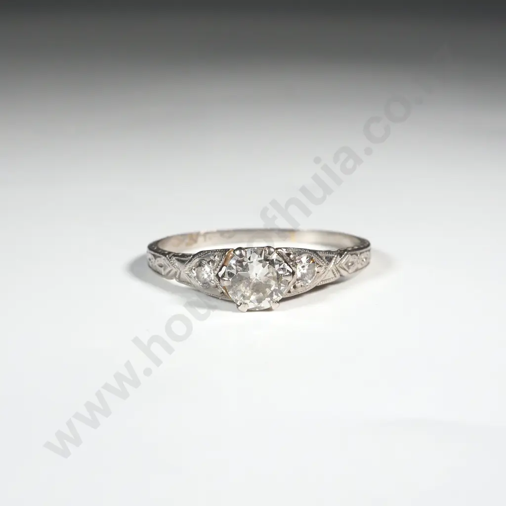 Antique Platinum Diamond Solitaire Ring Image 1++