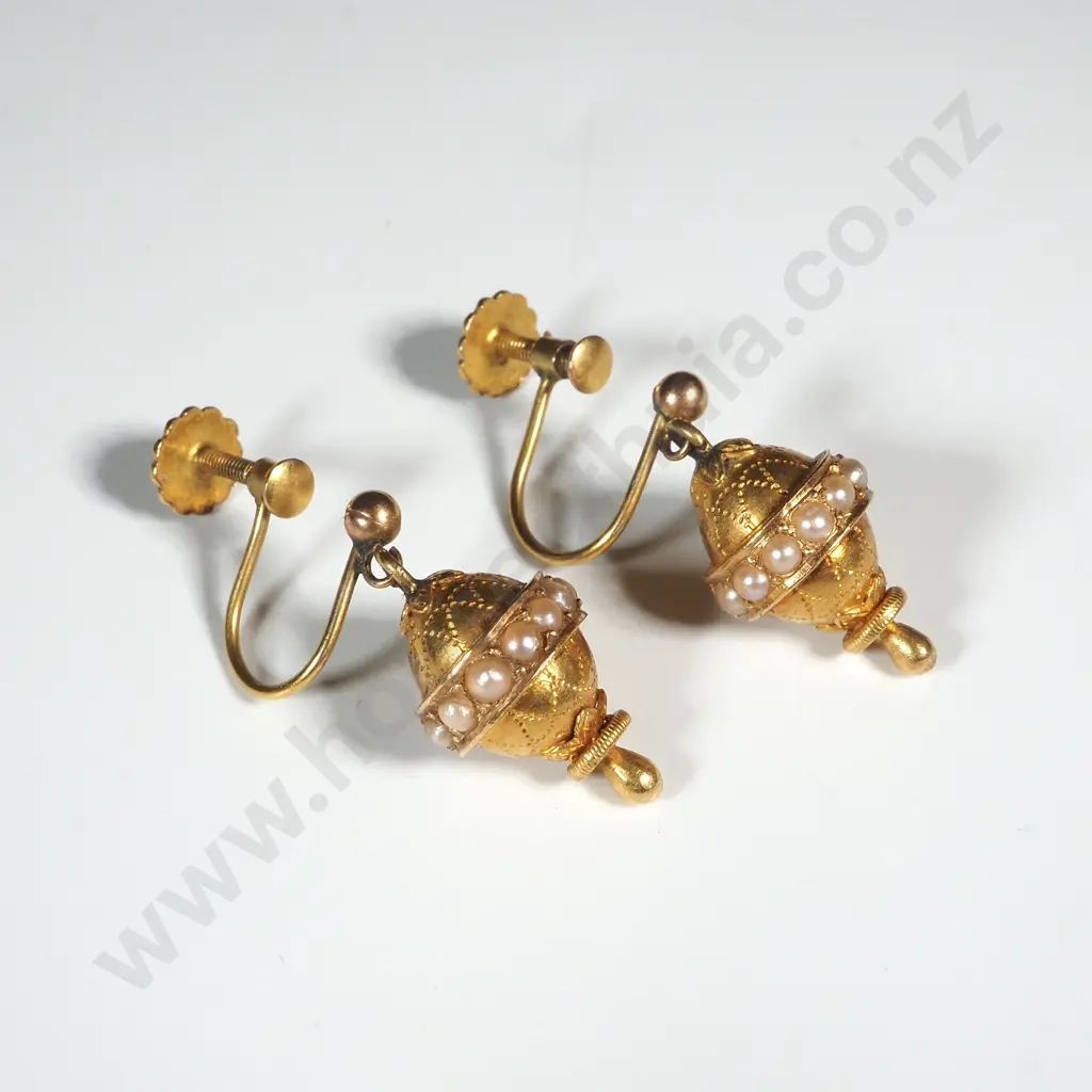 Antique 18ct Gold & Pearl Earrings on 9ct Gold Screwbacks Image 1++
