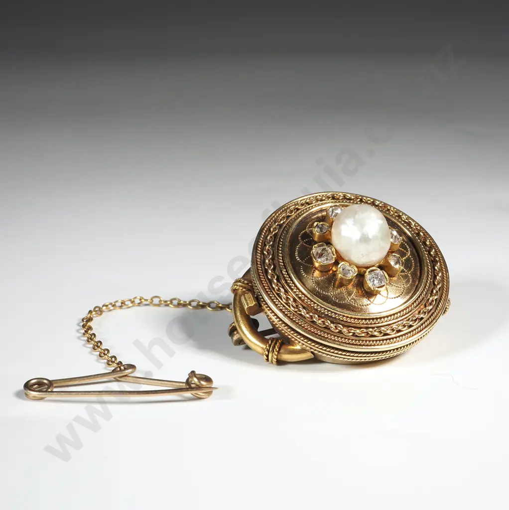Antique 18ct Gold Diamond & Pearl Pendant / Brooch - Exceptional Image 1++