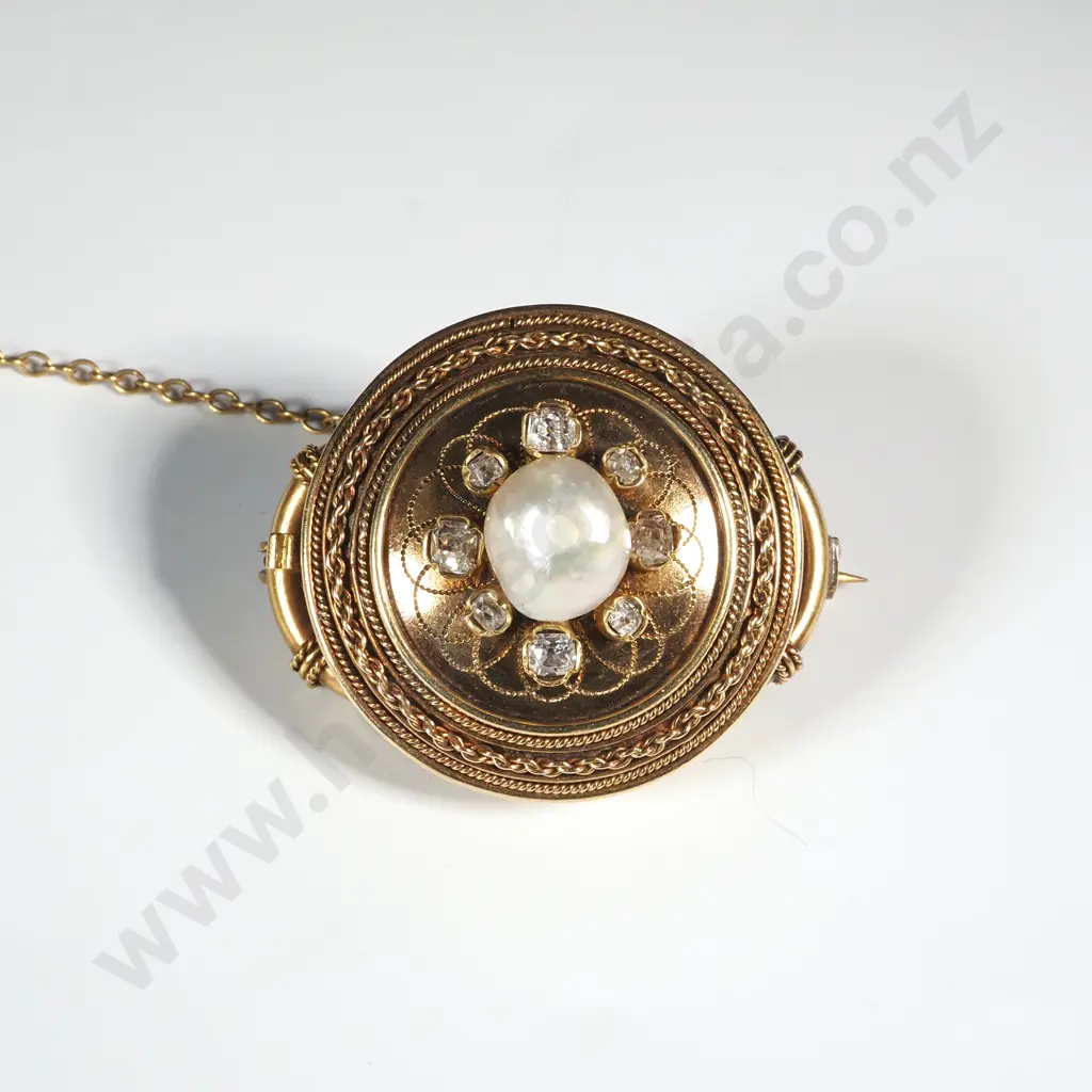 Antique 18ct Gold Diamond & Pearl Pendant / Brooch - Exceptional Image 1++