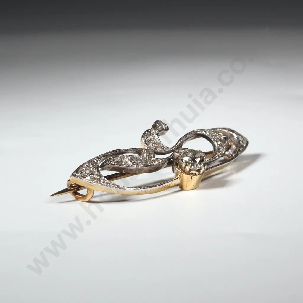 Exceptional Art Nouveau Diamond 15ct Yellow Gold & Platinum Brooch Image 1++