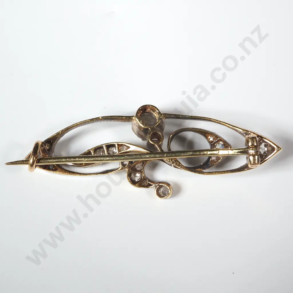Exceptional Art Nouveau Diamond 15ct Yellow Gold & Platinum Brooch Image 1++