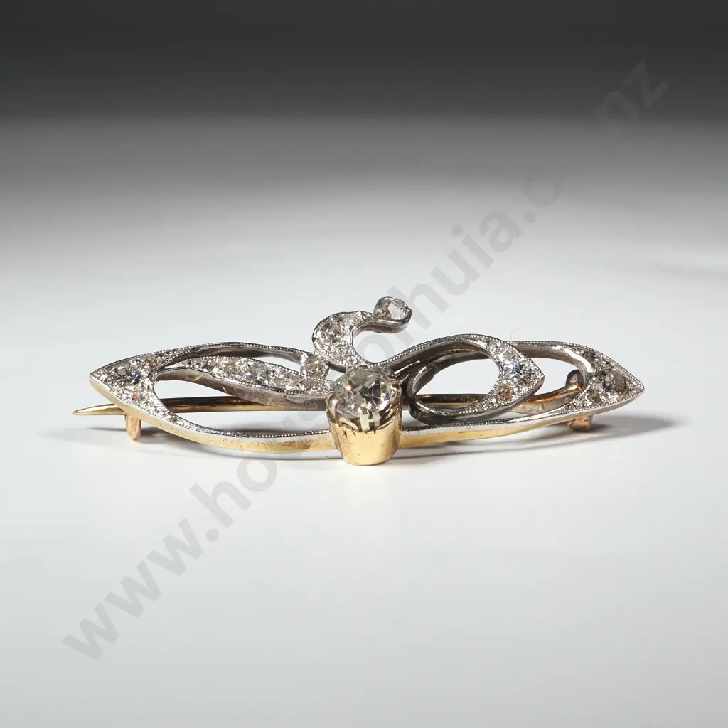 Exceptional Art Nouveau Diamond 15ct Yellow Gold & Platinum Brooch Image 1++