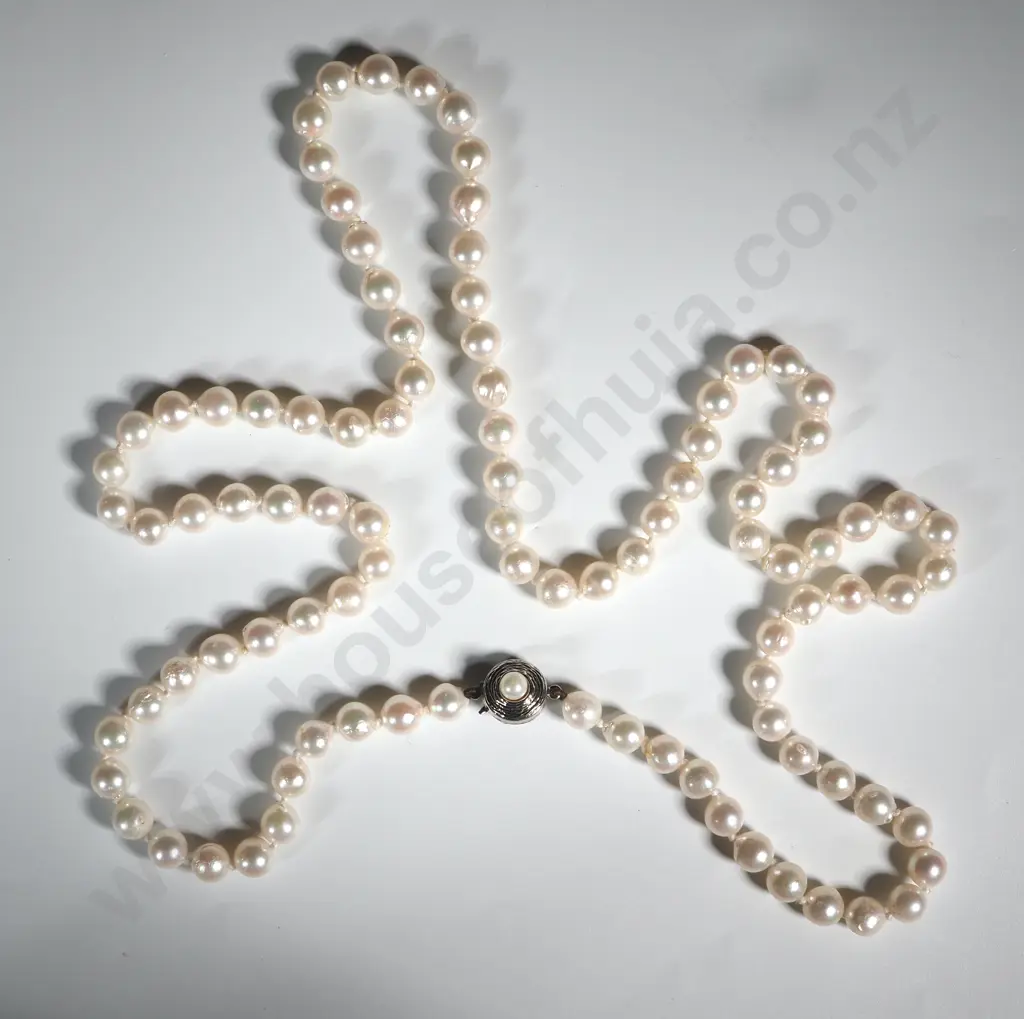 Sterling Silver Clasp Pearl Necklace & Bracelet w Valuation Image 1++