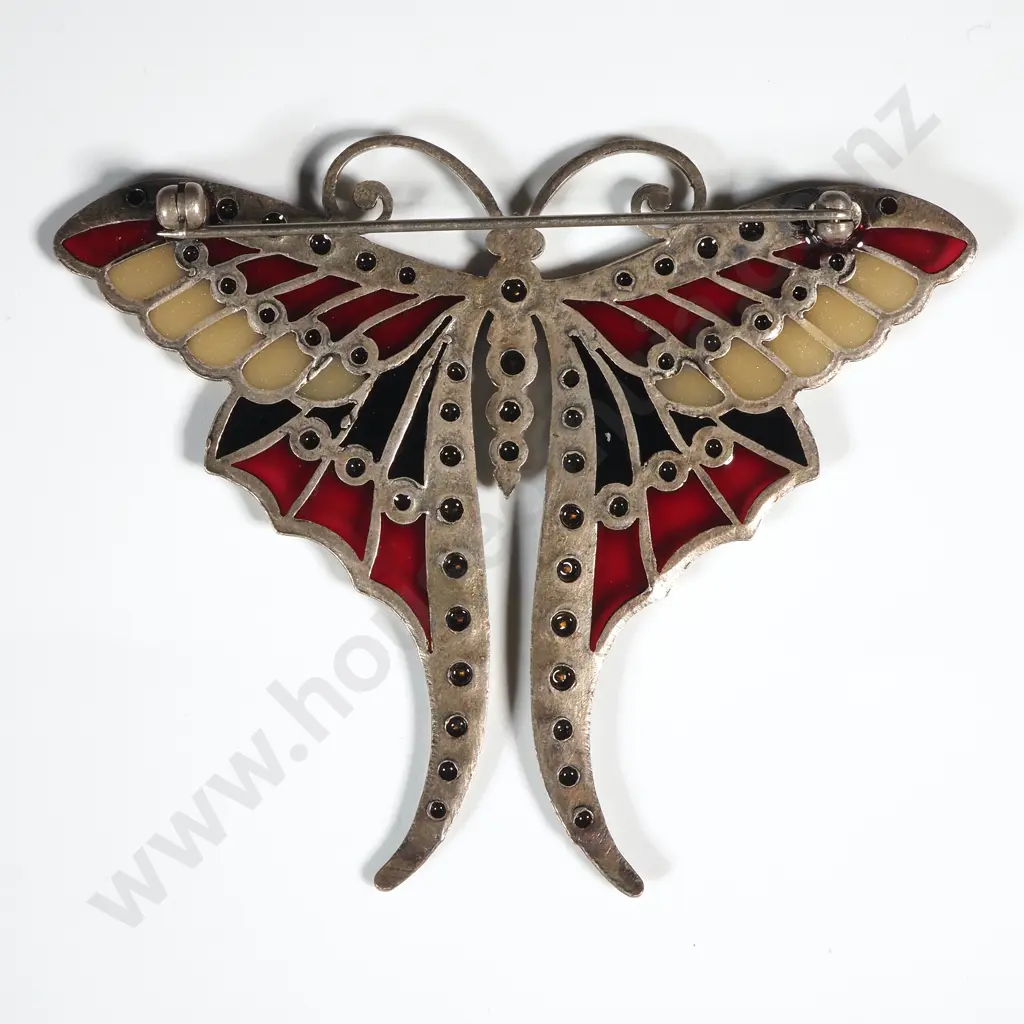Catherine Popesco Butterfly Pin Brooch Red In Brown, Green & Black Colourings Image 1++