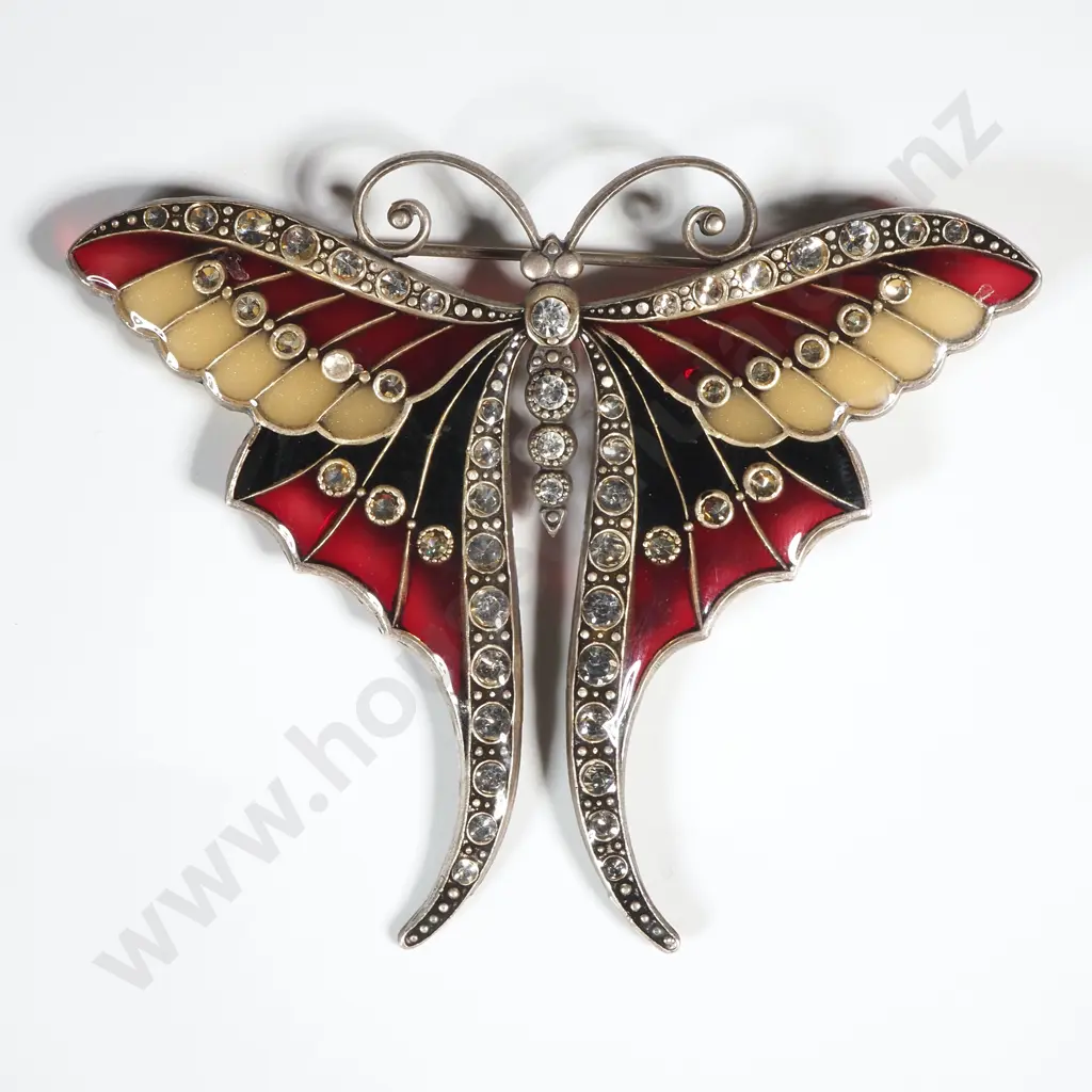 Catherine Popesco Butterfly Pin Brooch Red In Brown, Green & Black Colourings Image 1++