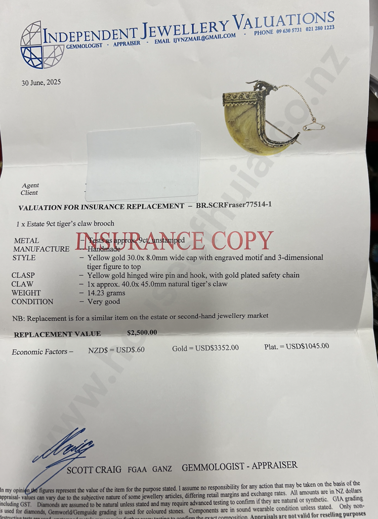 Antique 9ct Gold Tiger Claw Brooch Valued at $2,500.00 Image 1++