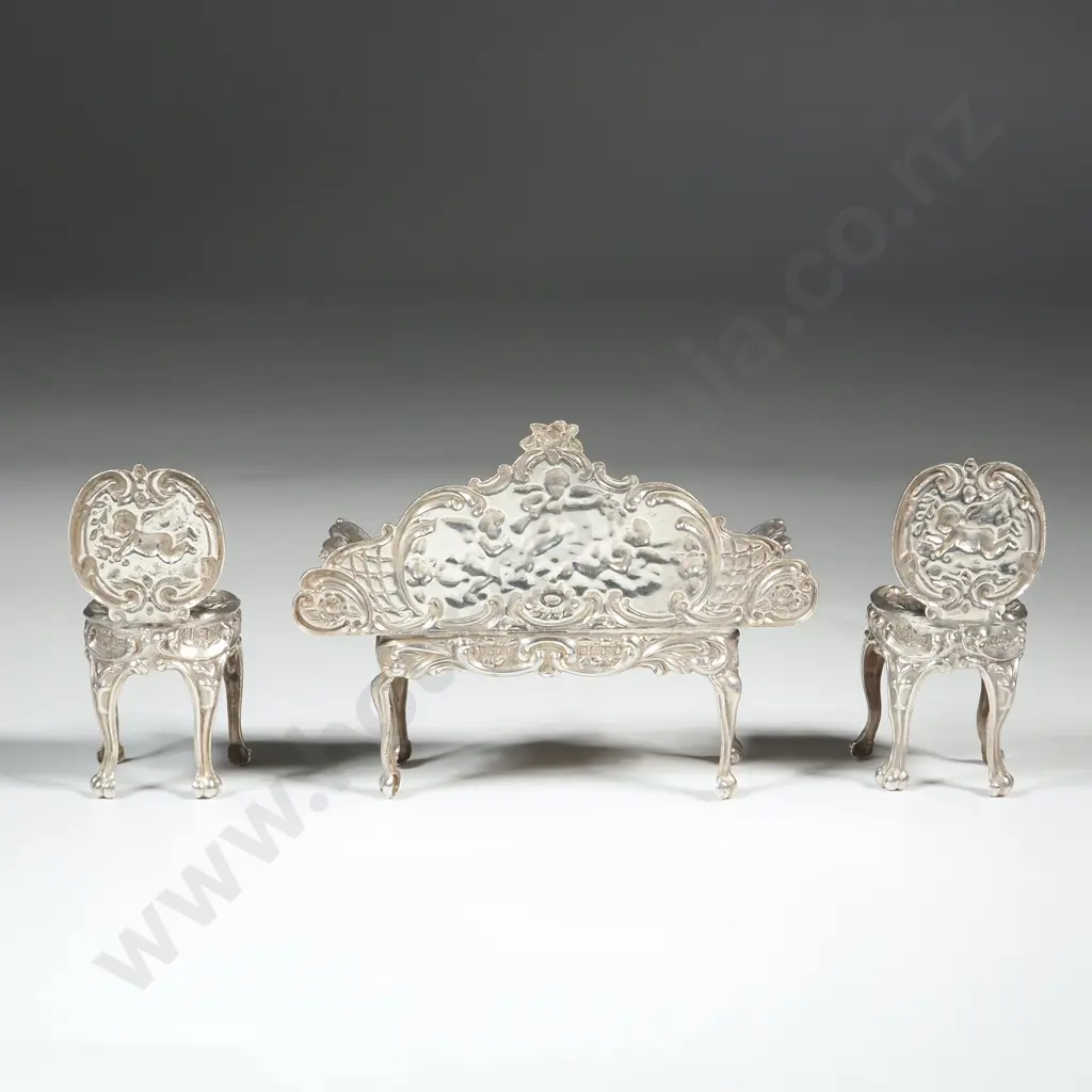 Sterling Silver Miniature Drawing Room Suite w English Hallmarks Featuring Angels Image 1++