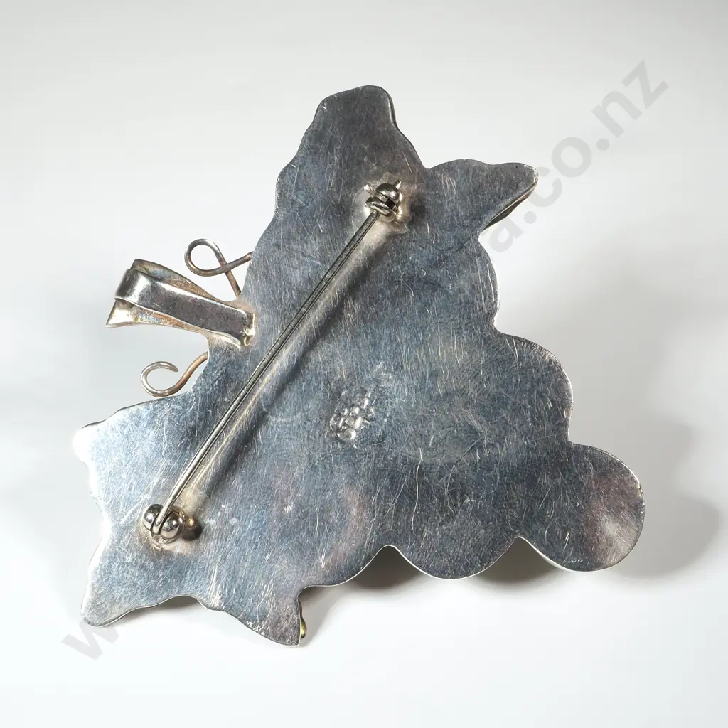 Substantial Mexican Silver Grapes & Leaves Pendant / Brooch Image 1++
