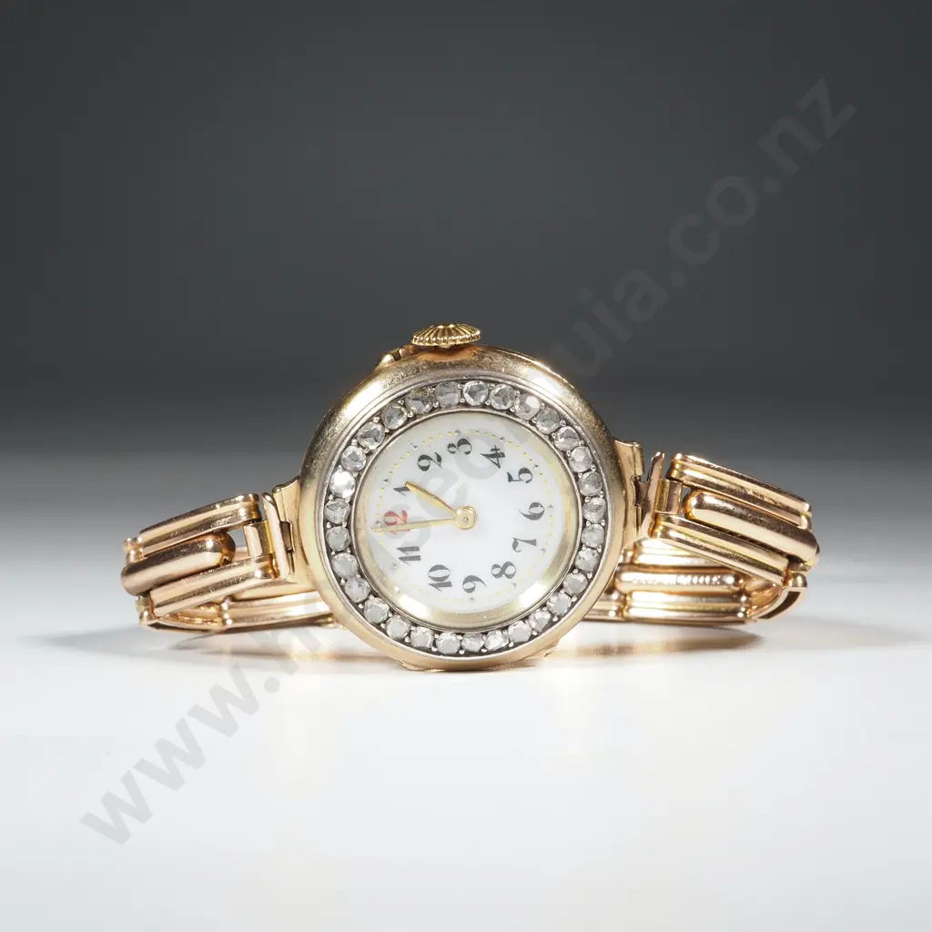 18ct Gold & Diamond Wrist Watch on 15ct Gold Flex Bracelet Image 1++