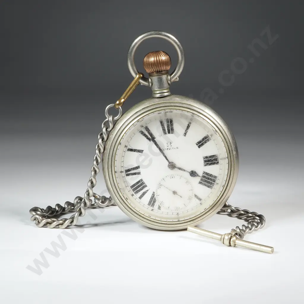 Large Omega Pocket Watch on Steel Chain  Image 1++