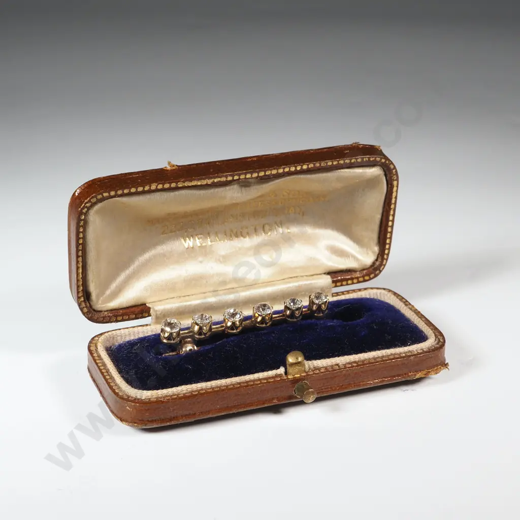 Antique Cased Six Mine Cut Diamond Brooch Image 1++