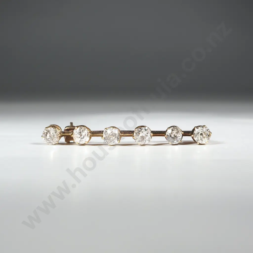 Antique Cased Six Mine Cut Diamond Brooch Image 1++