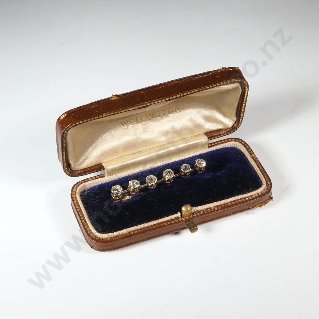 Antique Cased Six Mine Cut Diamond Brooch Image 1++
