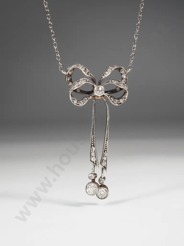 Exceptional Antique Diamond & Gold Drop Pendant in Period Dunedin Jewellers Box Image 1++