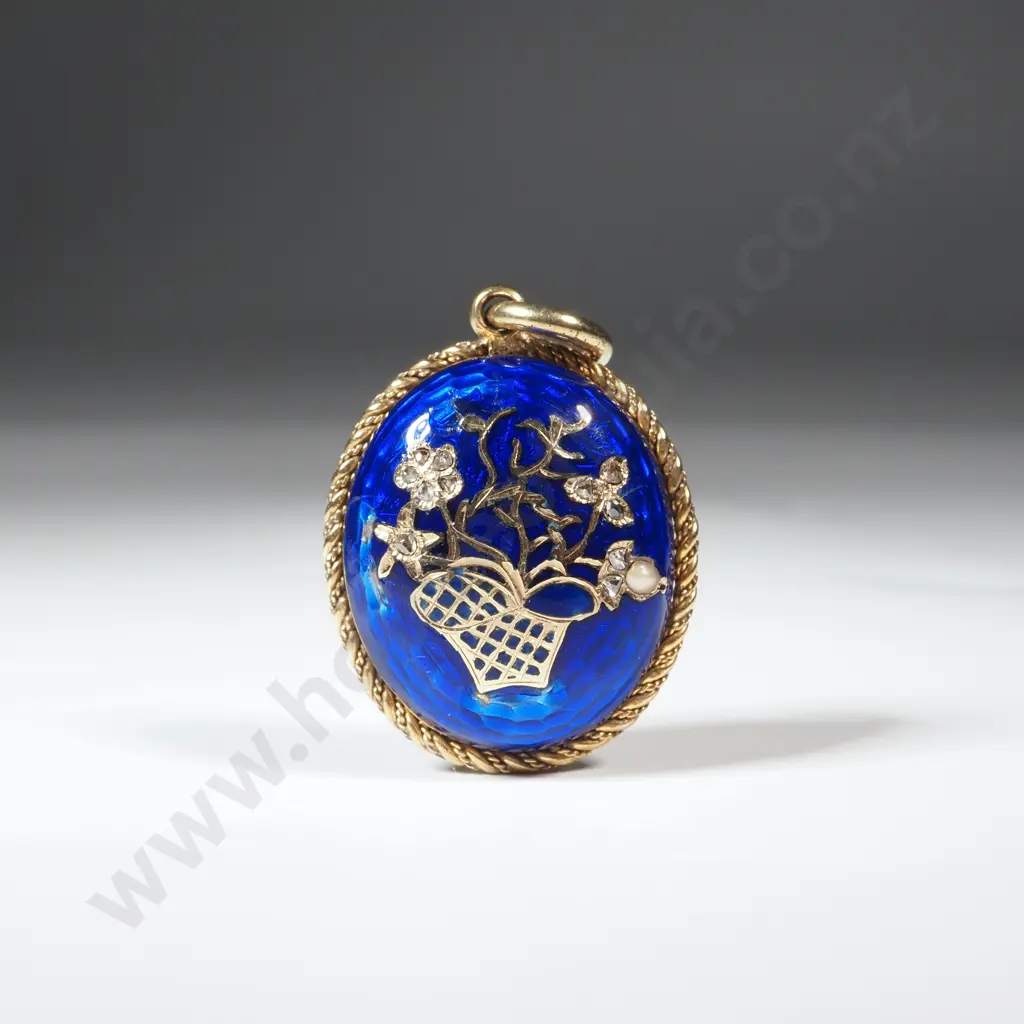 Antique 18ct Gold Enamel & Diamond Pendant Image 1++