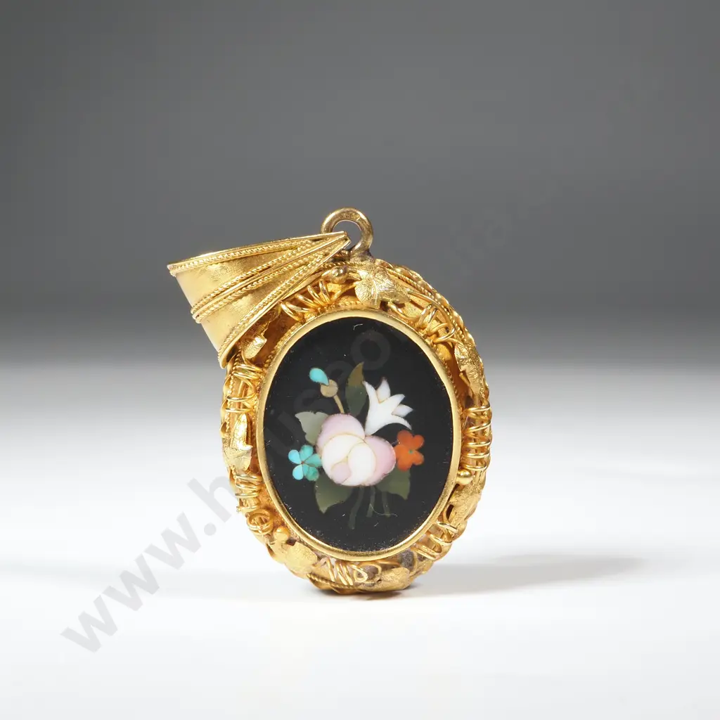 Antique 18ct Gold Pietra Jura Locket Brooch Image 1++