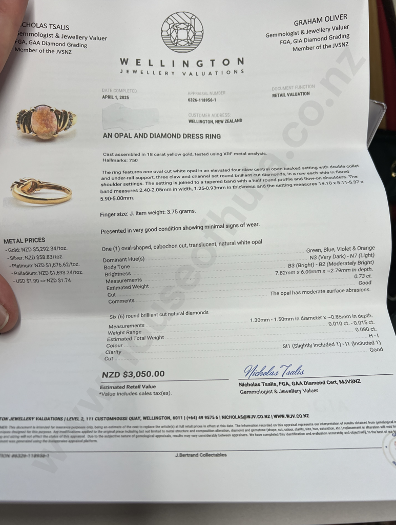 18ct Gold Opal & Diamond Dress Ring Valued at $3,050.00 Image 1++