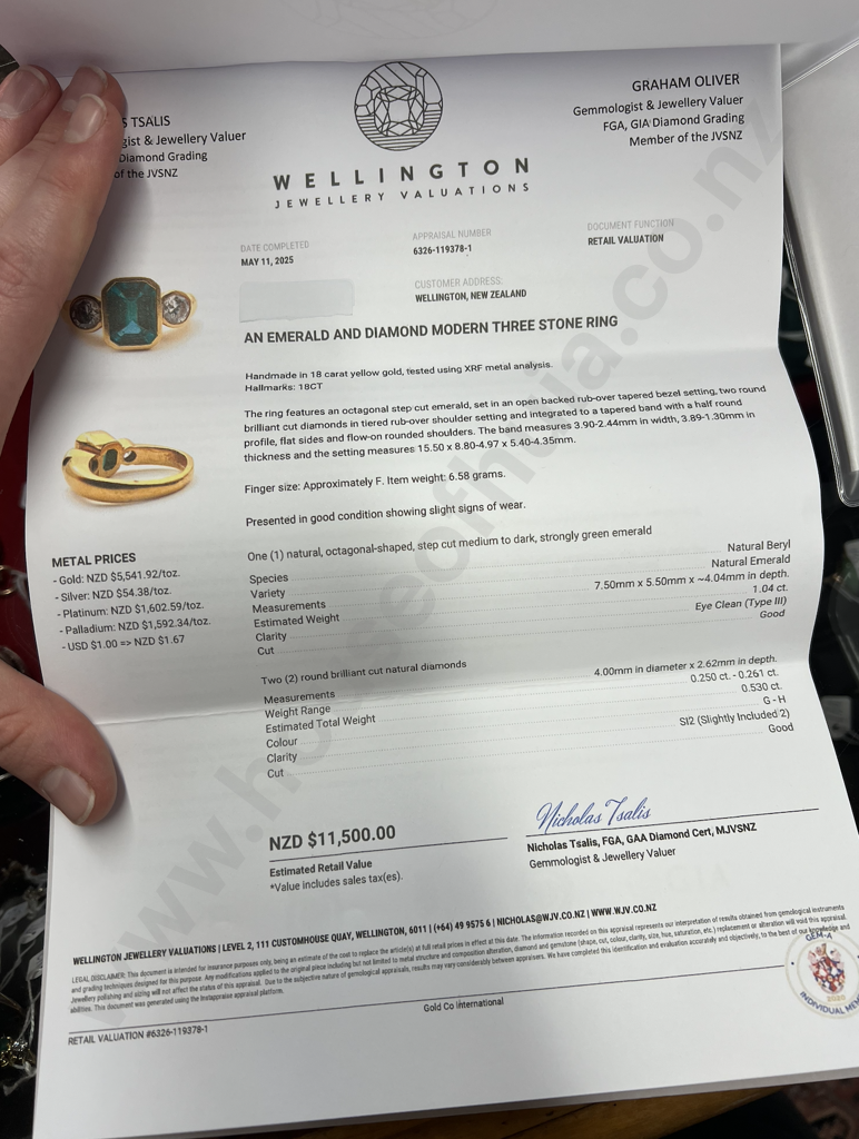 18ct Gold Emerald & Diamond Bezel Set Ring Valued at $11,500 Image 1++