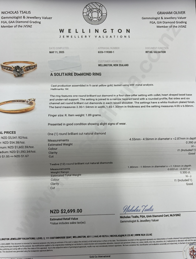 9ct Gold Diamond Ring Valued at $2699 Image 1++