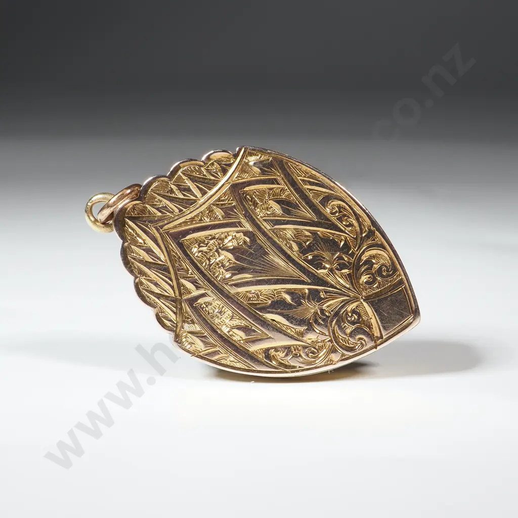 9ct Gold Front & Back Antique Locket Engraved "S" Image 1++