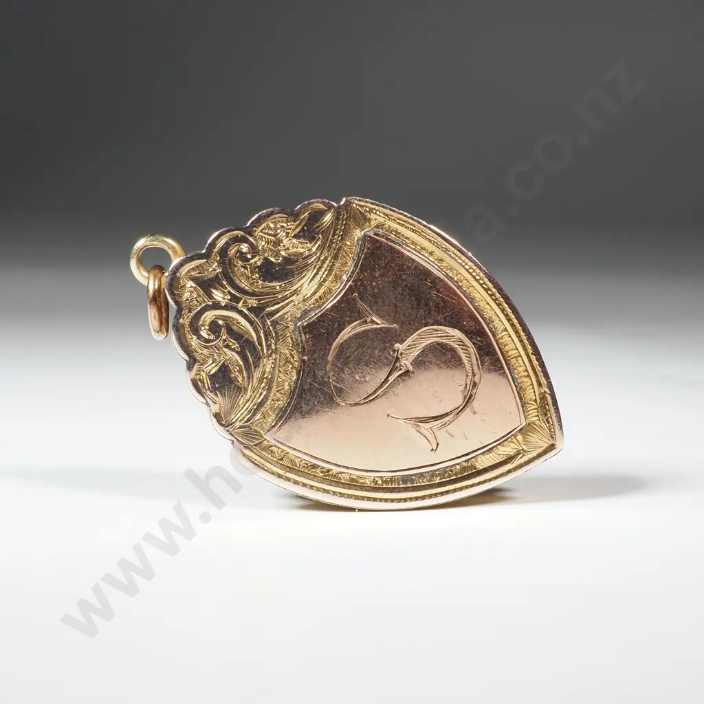 9ct Gold Front & Back Antique Locket Engraved "S" Image 1++