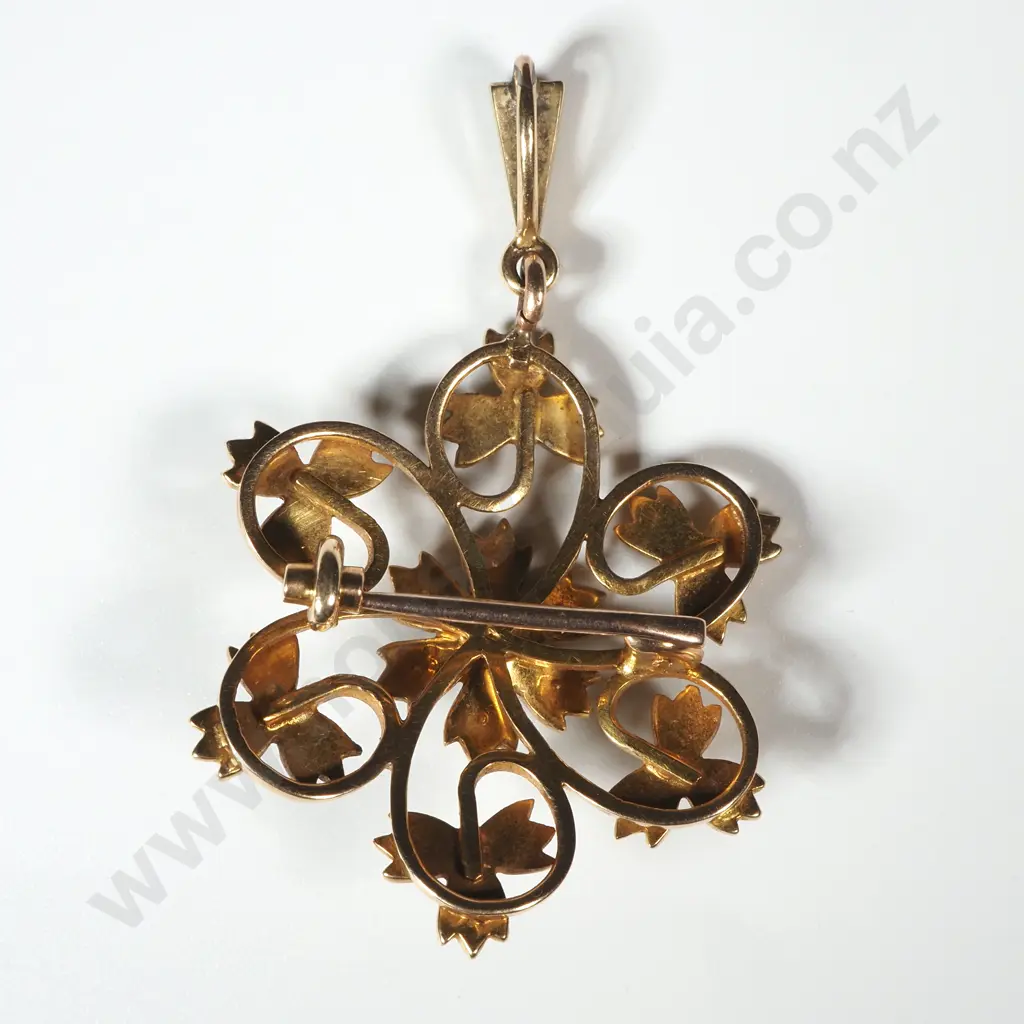Edwardian 9ct Gold & Seedpearl Brooch / Pendant Image 1++