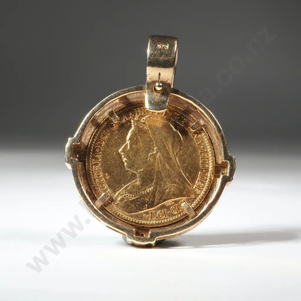 9ct Gold & Diamond Encrusted 22ct Gold 1899 Half Sovereign Pendant Image 1++