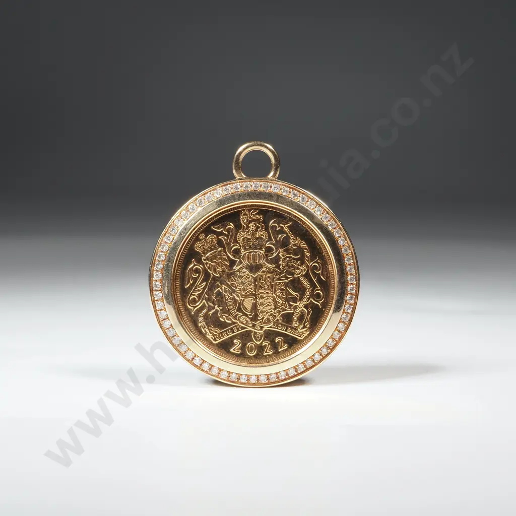2022 Full Gold Sovereign Pendant in 10ct Gold & Diamonds by Michael Hill Image 1++