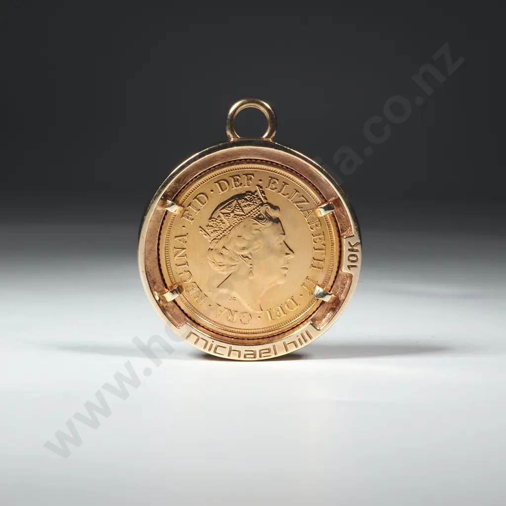 2022 Full Gold Sovereign Pendant in 10ct Gold & Diamonds by Michael Hill Image 1++