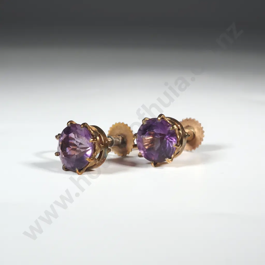 9ct Gold Antique Amethyst Earrings Image 1++