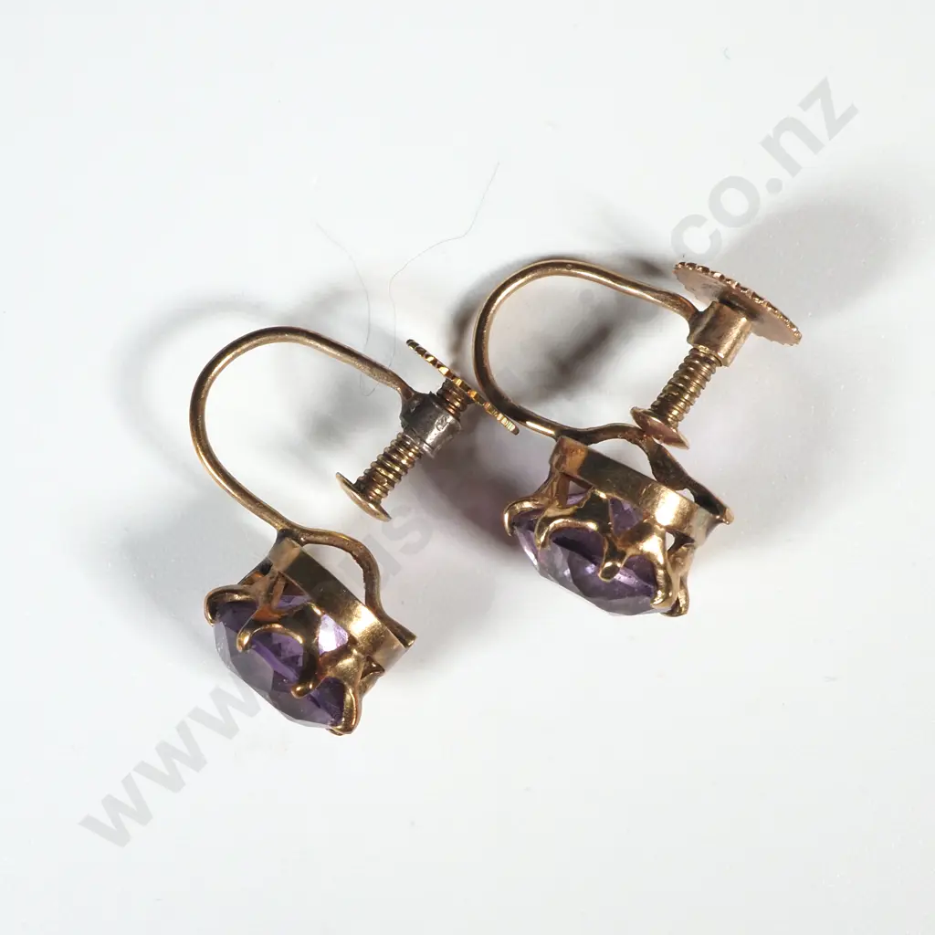 9ct Gold Antique Amethyst Earrings Image 1++