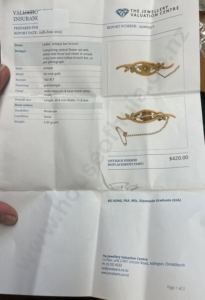 Antique 9ct Gold Brooch - Valued at $420.00 Image 1++