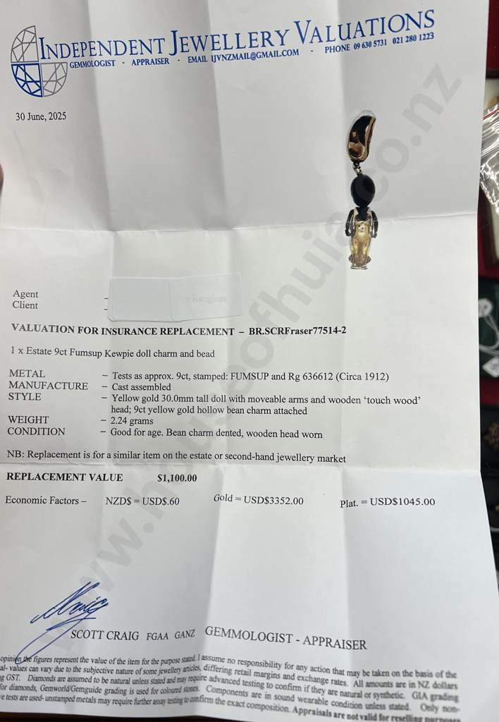 Antique 9ct Gold Fumsup Kewpie Doll Pendant - Valued at $1,100.00 Image 1++