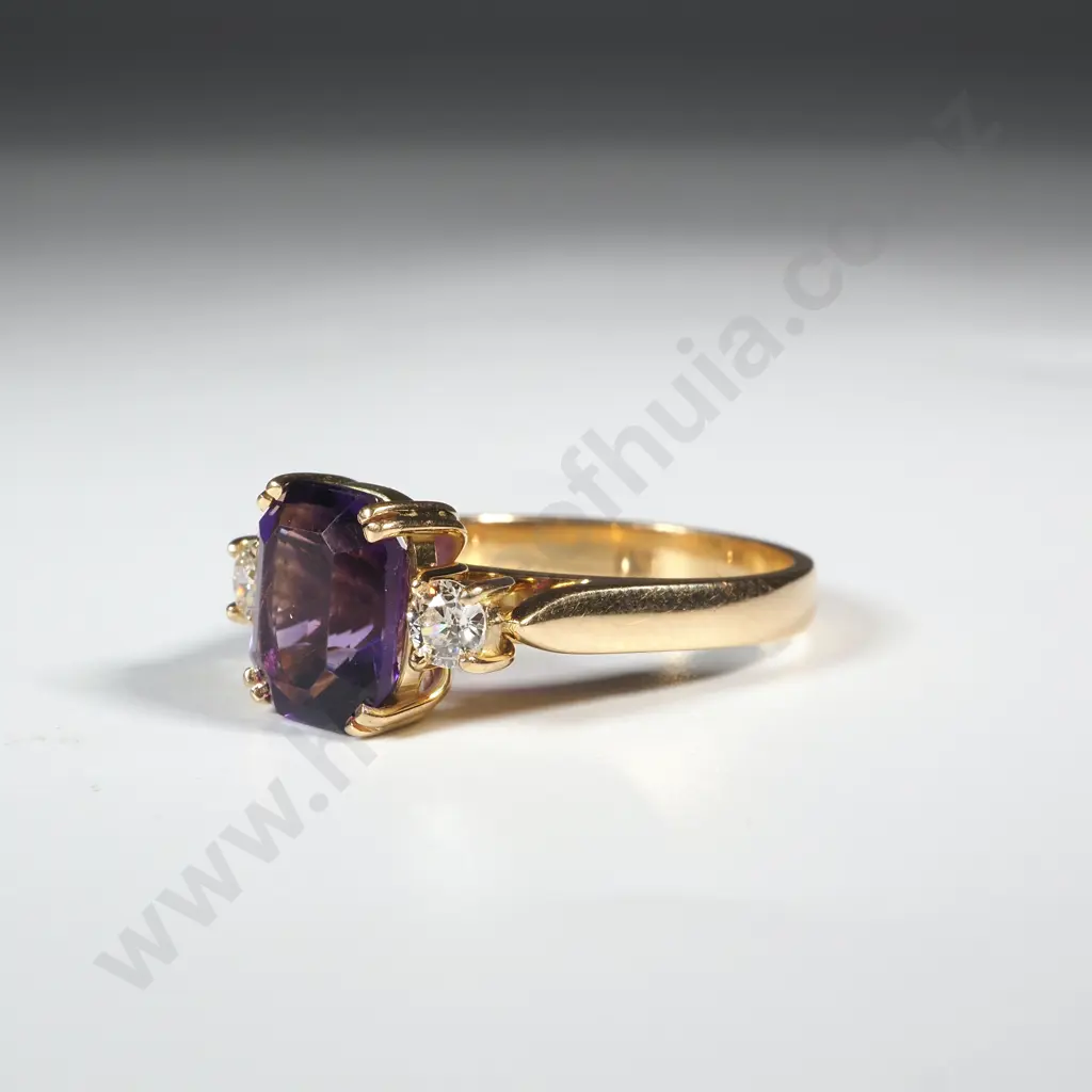 18ct Gold Amethyst & Diamond Ring Valued at $4590.00 Image 1++
