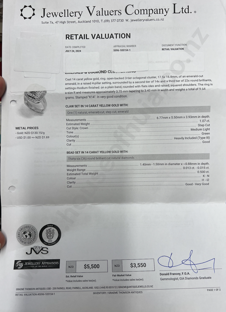 Mid Century 14ct Gold Emerald Ring w Valuation of $5,500 Image 1++