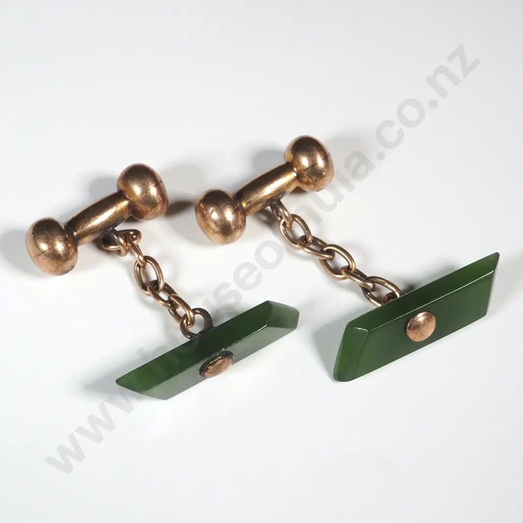 Antique 9ct Gold & GreenStone Cufflinks Image 1++