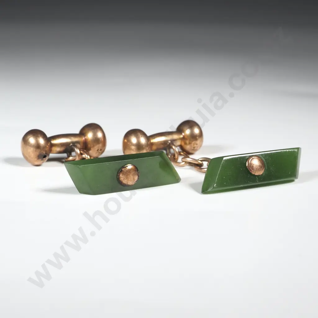 Antique 9ct Gold & GreenStone Cufflinks Image 1++