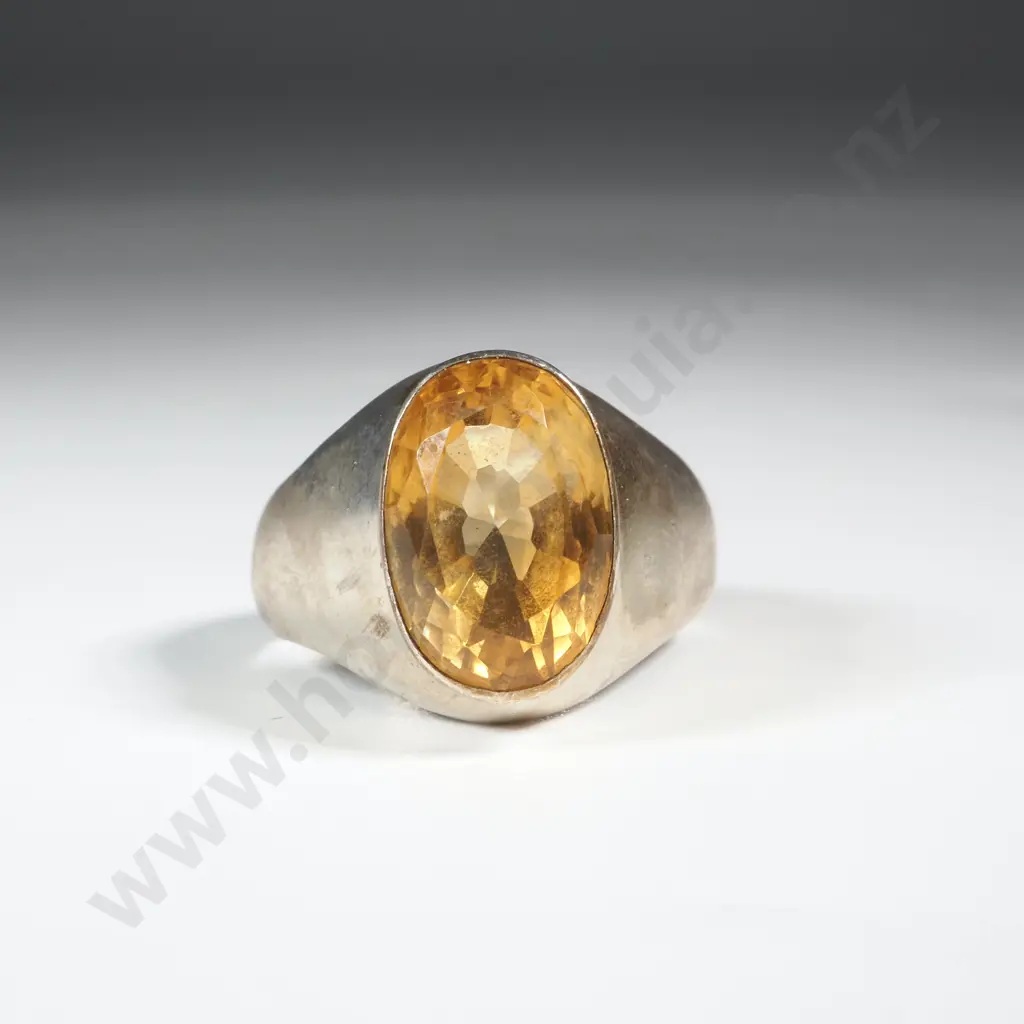 Sterling Silver Modernist Ring Set with A Citrine Image 1++