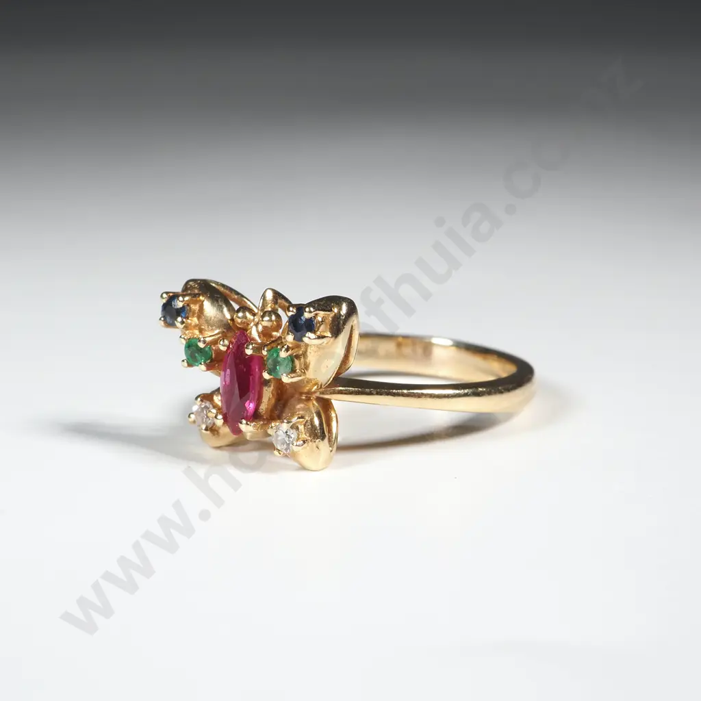 14ct Ring In The Form Of A Butterfly Set with Rubies, Sapphires, Emerald & Diamonds  Image 1++