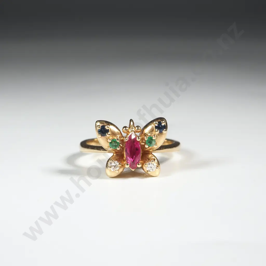 14ct Ring In The Form Of A Butterfly Set with Rubies, Sapphires, Emerald & Diamonds  Image 1++