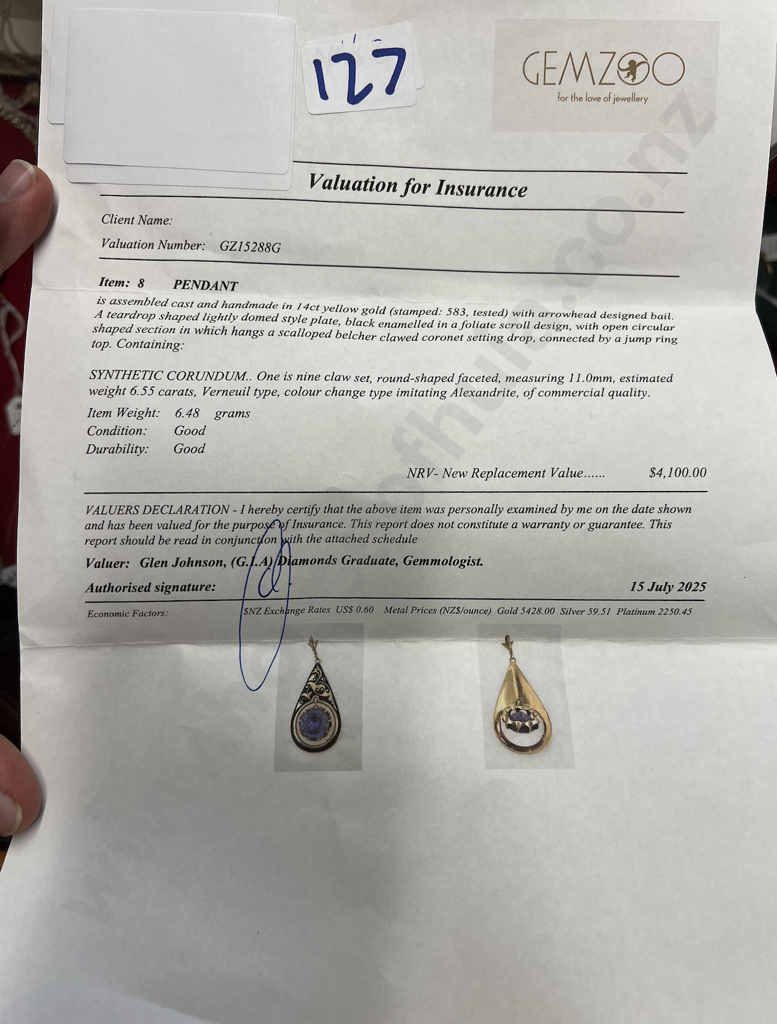 14ct Gold Enamelled & Gem Pendant Valued at $4,100.00 Image 1++