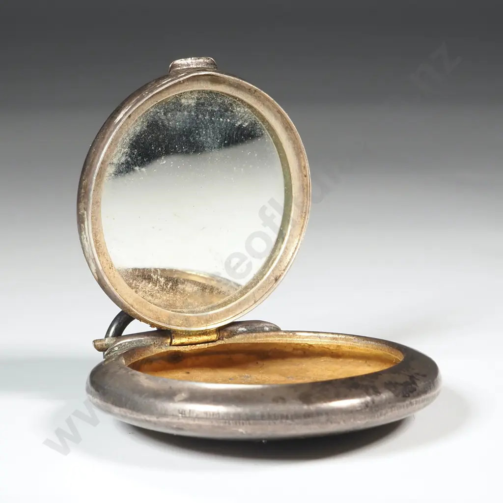 Sterling Silver Pendant Powder Compact with Mirror Image 1++