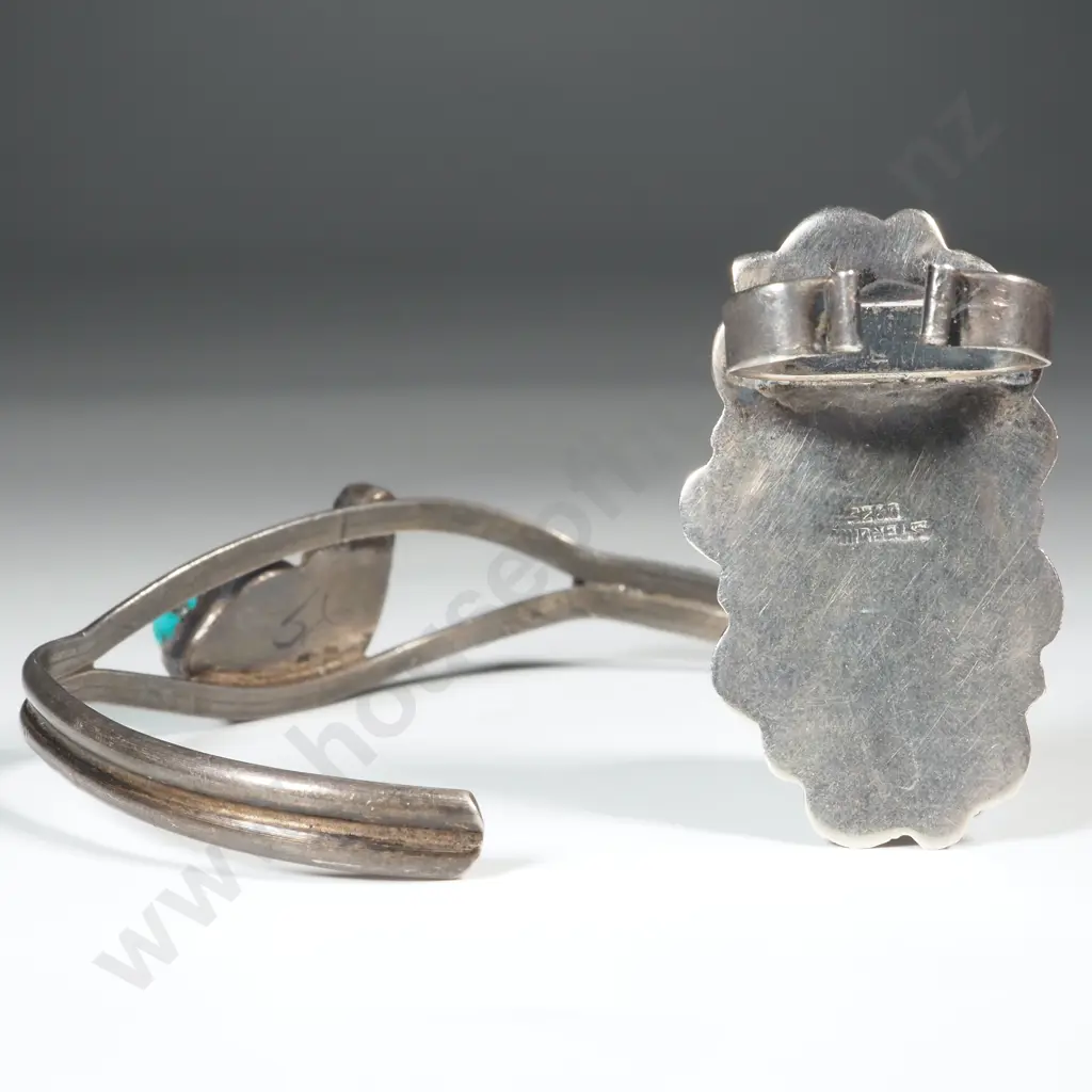 Sterling Silver & Turquoise Scarf Holder & Silver, Coral & Turquoise Cuff Bangle  Image 1++